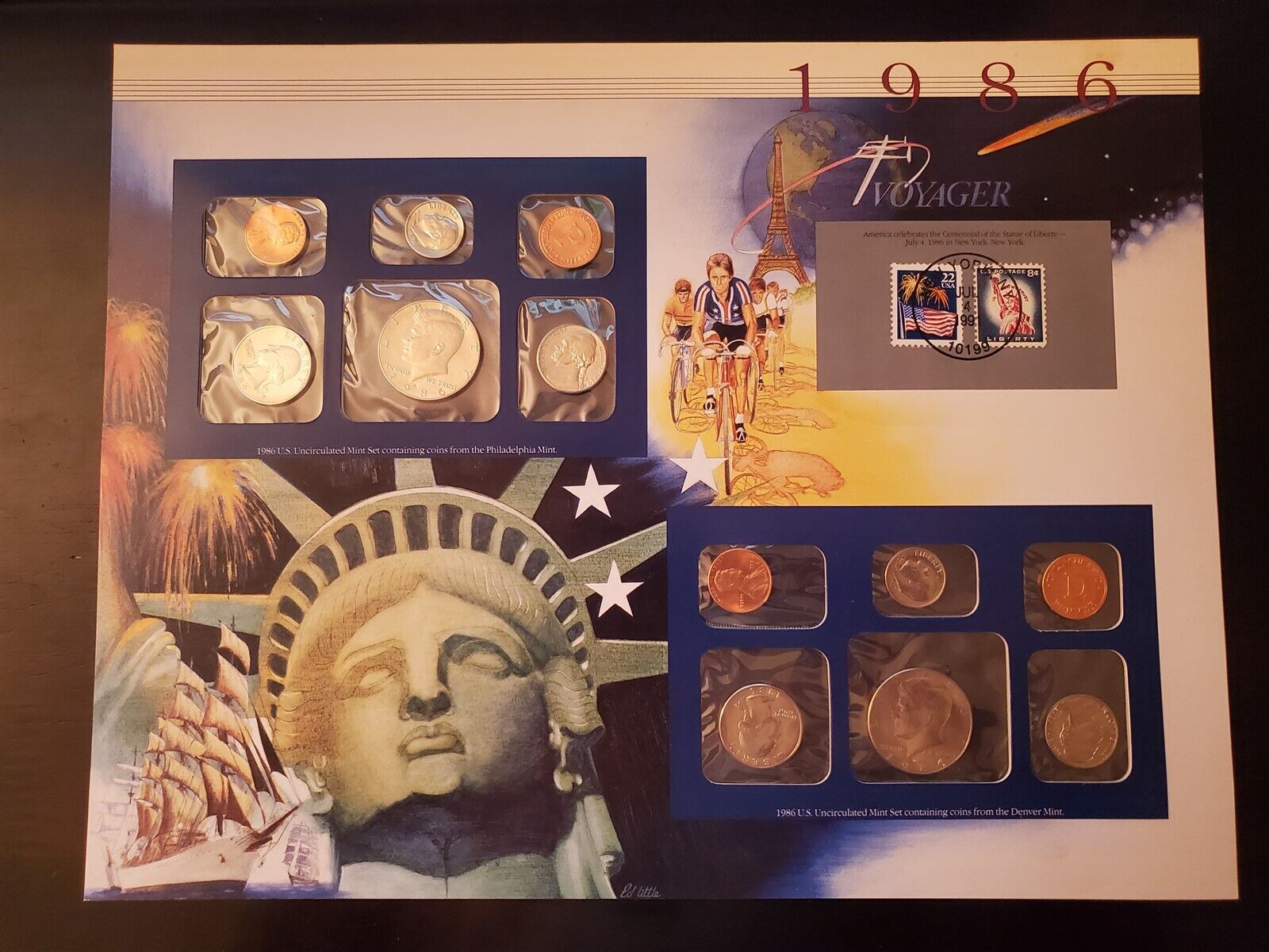 1986 U.s. Mint Uncirculated Coin Set Panel - Philadelphia & Denver