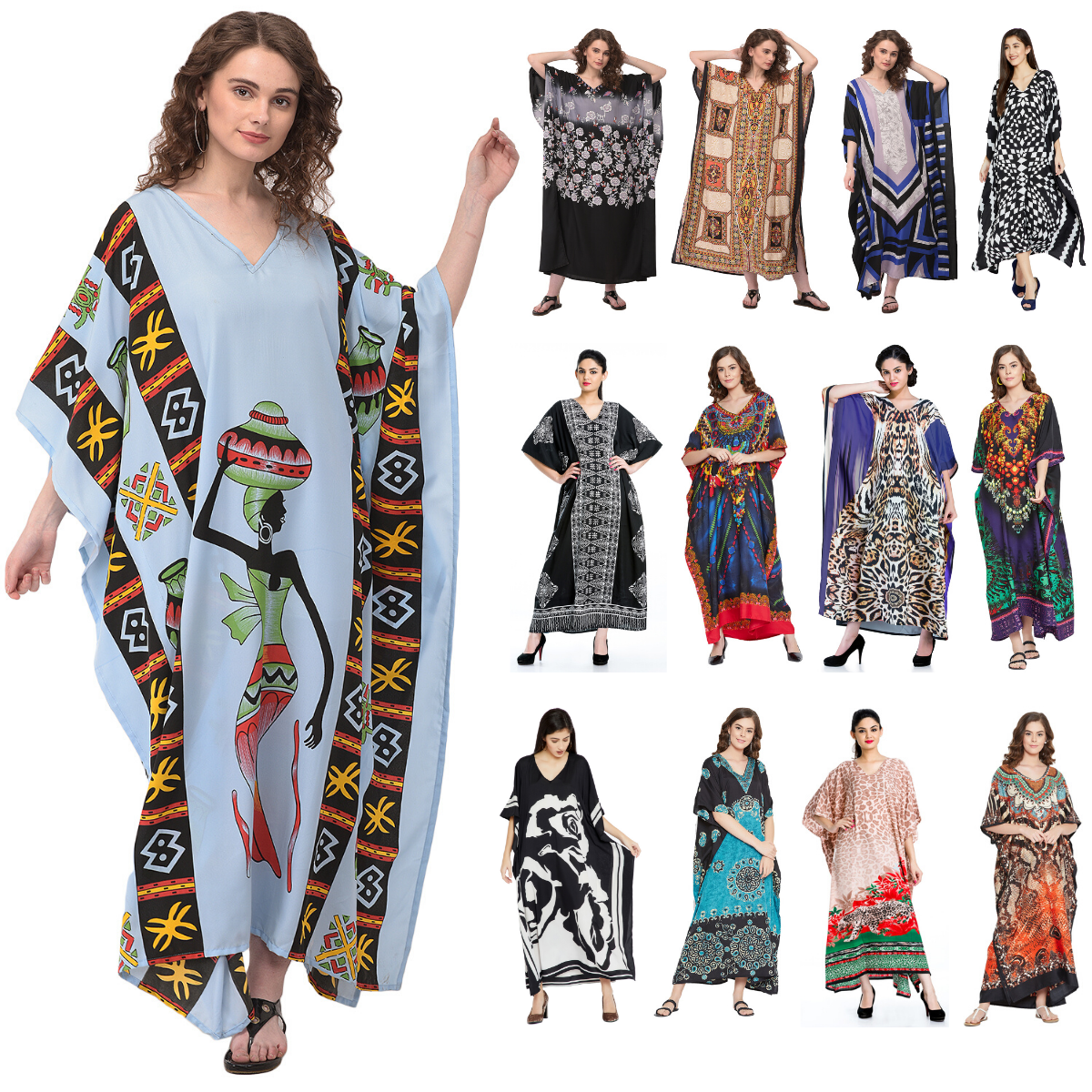 Women Plus Size Kaftan Boho Maxi Dress Night Gown Women's Sleeve Vintage Caftan