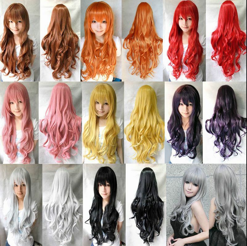 80cm Fashion Women Lady Long Wavy Curly Hair Anime Cosplay Party Full Wig Wigs